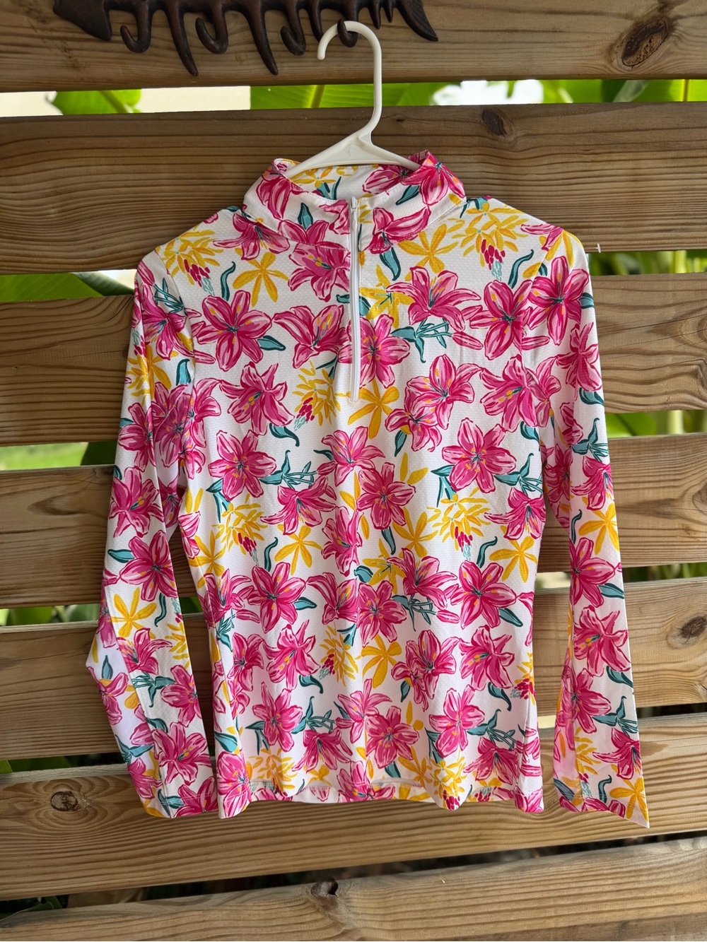 Gottex White Floral Long-Sleeve Top with Pink & Yellow Flowers
